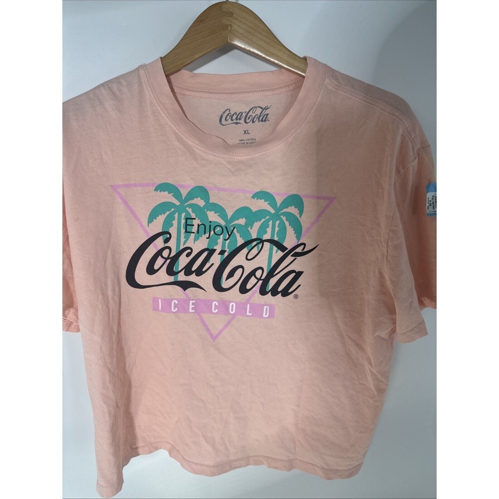 Coca-Cola Graphic T-Shirt XL Peach Pink Palm Tree Ice Cold Retro Mad Engine